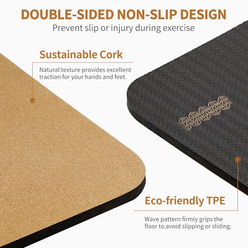 Hatha Yoga Extra Long 78x32 Inch Natural Cork & TPE Yoga Mat - Extra Thick, Non-Slip
