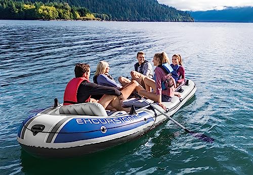 Inflatable Fishing Boat for 5 People - Gray, 12' x 5'6" River Raft Set with Oars