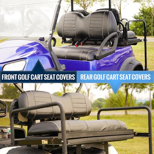 Black Golf Cart Seat Covers for Club Car Precedent Front and Rear - Waterproof Leather