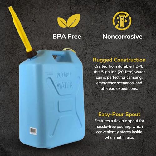 4 Pack Portable Water Jugs - 5 Gallon Food-Grade Plastic Emergency & Camping Container with Reversible Spout - Blue