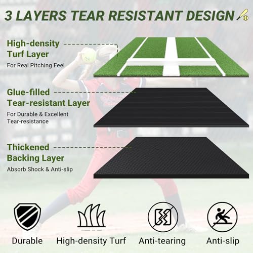 Neoaider Green Softball Pitching Mat with 30mm Thickened Mound, 10x3 ft Training Surface