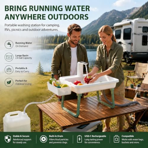 Portable Hand Washing Station with 2x15L Foldable Water Bags for Camping and Outdoor Use