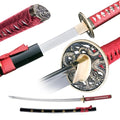 Red Handmade Samurai Katana Sword - Full Tang, Clay Tempered Spring Steel, Plum Blossom Design, for Practice & Collection