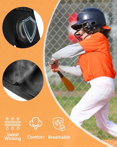 Boys Baseball Football Compression Shorts with Protective Cup - Black, Medium