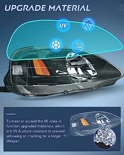 Headlight Assembly for 1999-2000 Honda Civic Driver & Passenger Side Black Housing Amber Reflector