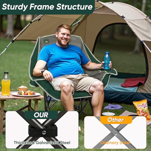Northroad Oversized Padded Camping Chair Grey & Green - Heavy Duty Foldable Lawn Chair with Cup Holder, 300lbs Capacity