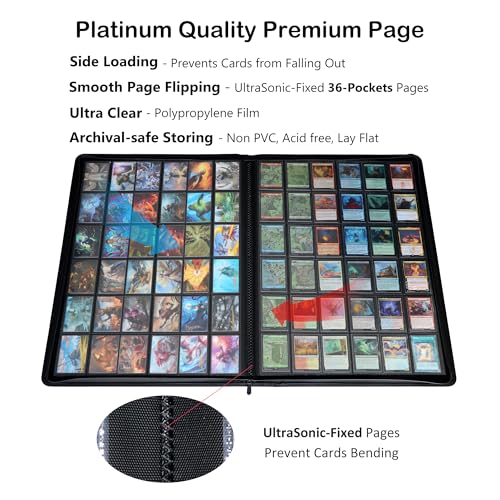 Rieton 36-Pocket Ringless Trading Card Binder - Holds 2304 Sleeved Cards, Black Variation