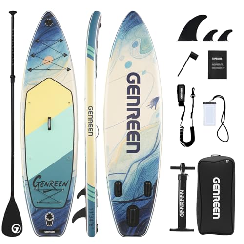 GENREEN 10'6" Inflatable Stand Up Paddle Board - Dark Blue, Stable & Beginner-Friendly