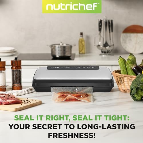 NutriChef Stainless Steel Food Vacuum Sealer Machine 14x6 Inches with Accessories - Automatic Air Sealing