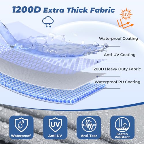 RVMasking Gray T-Top Boat Cover 20-22 ft, 1200D Reinforced Waterproof Marine