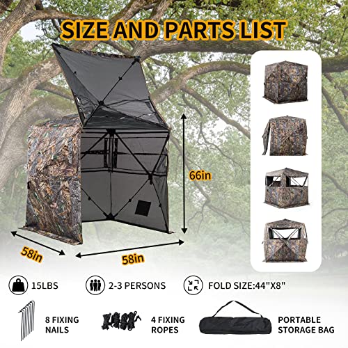 FUNHORUN 2-3 Person 360 Degree See-Through Hunting Blind with Carry Bag