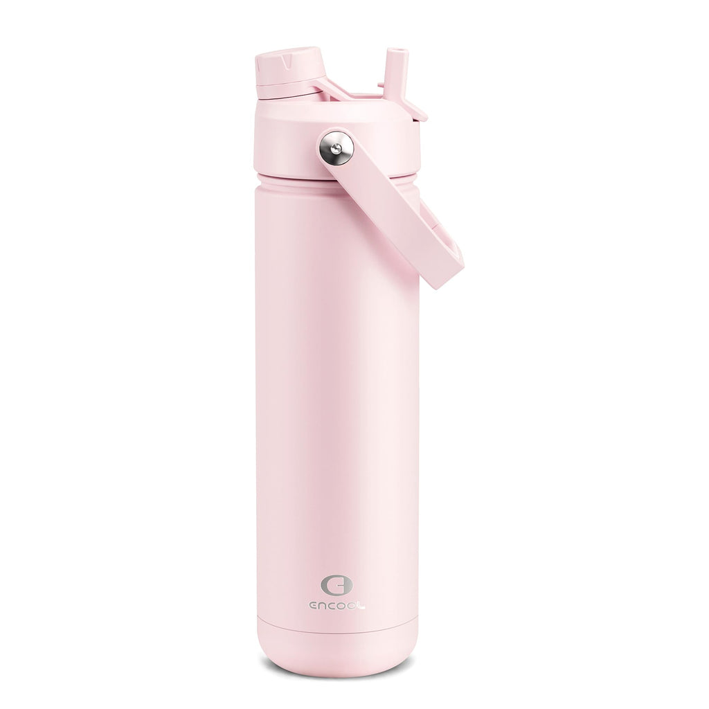 ENCOOL Insulated Water Bottle with Straw Stainless Steel Water Bottle, Leak-Proof, BPA-Free, Double Wall Vacuum Keeps Cold for 24 Hours for Sports, Travel, School (26 oz, Cotton Candy)