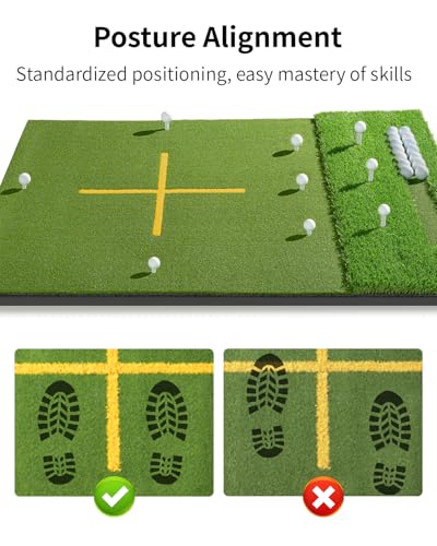 TOSOZE 72x48in Dual-Turf Golf Hitting Mat with Ball Tray & Alignment Guide, 21-50mm Thick Practice Mat for Driving & Chipping