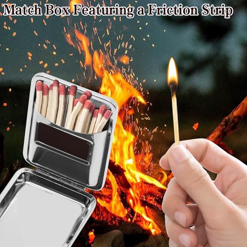 2Pcs Metal Match Box Case with Friction Plate Portable Reusable Stainless Steel