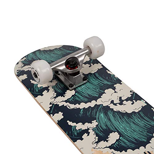 WiiSHAM 31-Inch Black Complete Beginner Skateboard for Kids & Adults, 7 Ply Maple