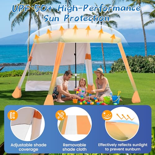 CAtArt Yellow Beach Cabana 7.2x7.2FT with Privacy Curtains for Family & Sun Protection