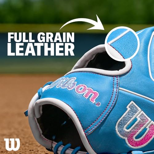 Wilson A1000 11.5" Pedroia Fit Baseball Glove - Right Hand Throw, Black/Pink/Blue