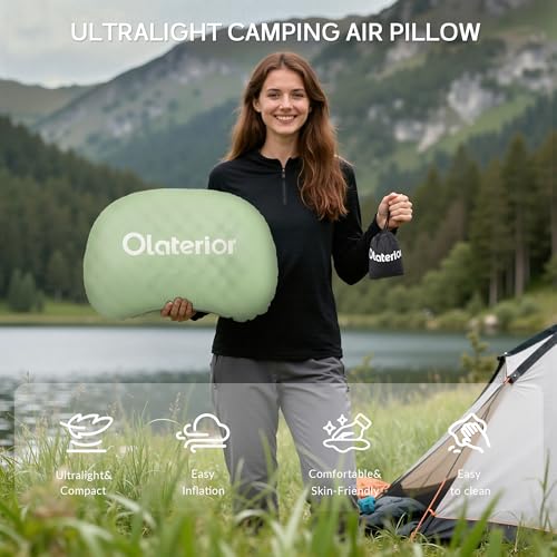 Ultralight Inflatable Camping Pillow - Grass Green, Compact & Portable