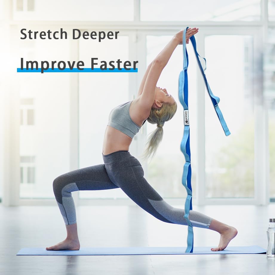 Skiennix Stretching Strap - Non-Elastic Yoga Strap with Loops for Physical Therapy & Pilates | Workout Guide Included