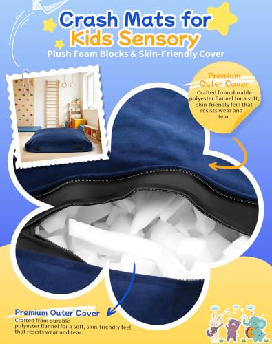 Kids Sensory Crash Pads 3x3 ft Blue - Safe Cushioning for Play & Therapy