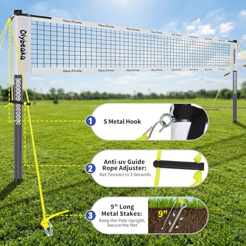 White 32ft Outdoor Portable Volleyball Net Set - Adjustable, Heavy-Duty Poles, Accessories