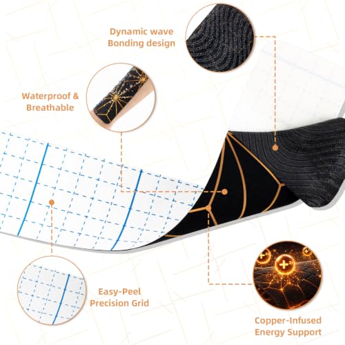 Copper Infused Kinesiology Tape - 40 Precut Water Resistant Strips for Muscle & Joint Support