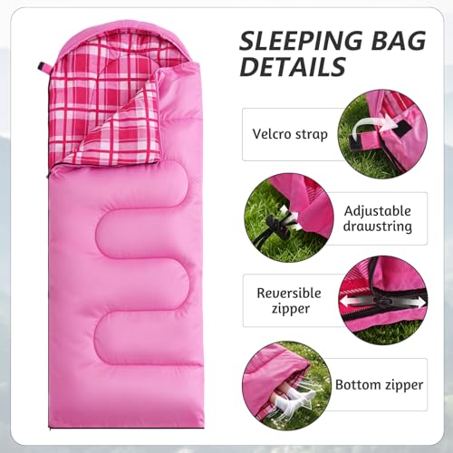 Uniqwamer 4-Season Waterproof Kids & Adults Sleeping Bag - Pink, 86.6"×31.5"