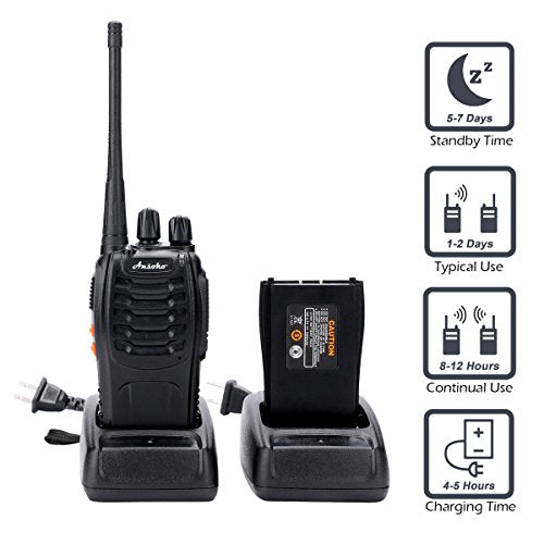 Walkie Talkies 10 Pack Long Range Two-Way Radio UHF with Earpiece and Rechargeable Batteries - Black Variation