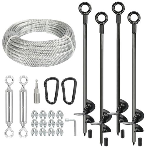 Hangner 4-Piece 30-Inch Heavy Duty Ground Anchor Kit with Galvanized Cable & Turnbuckles for Sheds, Greenhouses, Trampolines, and Outdoor Structures