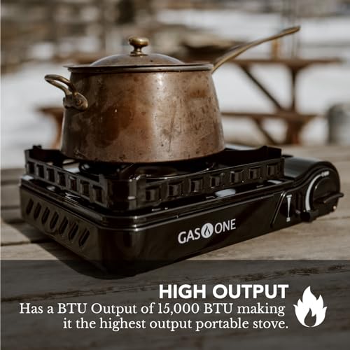 Portable Camping Stove - GasOne 15,000 BTU Dual Fuel Gas Stove with Carrying Case - Perfect for Emergency & Outdoor Cooking - Stove