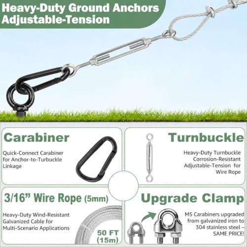 30-Inch Heavy-Duty Ground Anchors Kit with Cable & Turnbuckle for Shed Trailer Camping Tent