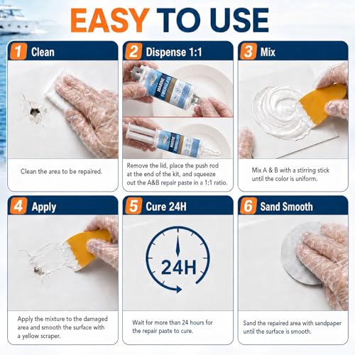 Marine Fiberglass Repair Kit for Boats with Waterproof Epoxy Filler - White