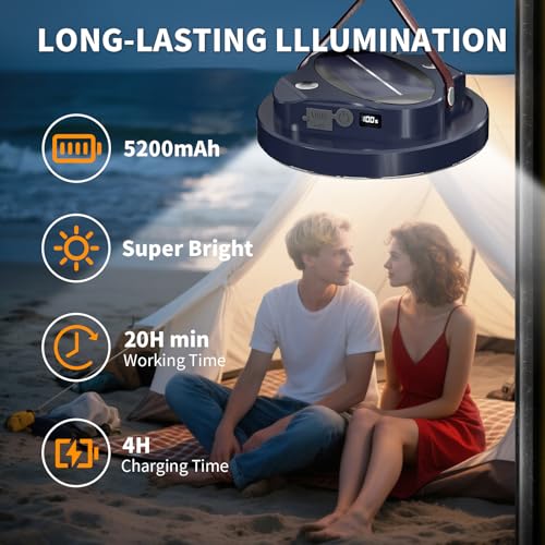 Blue Portable Camping Light 5000LM Rechargeable LED Lantern IPX4 Waterproof with Magnet - Extra Large