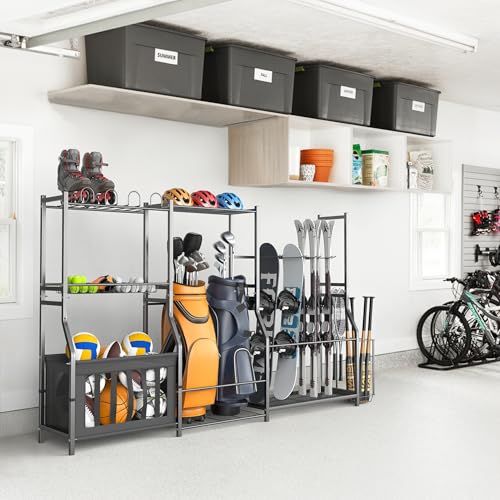 WALMANN Garage Sports Equipment Organizer Stand with Ski & Snowboard Storage