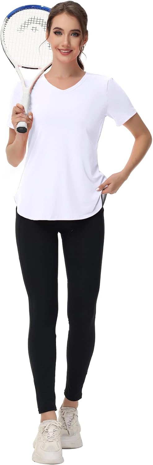 Skiennix Women's Workout Tops - Moisture-Wicking V-Neck Athletic Tee for Yoga & Gym | Short Sleeve