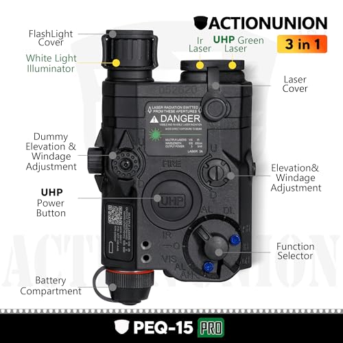 ACTIONUNION Black PEQ-15 Laser & LED Light Combo for Airsoft