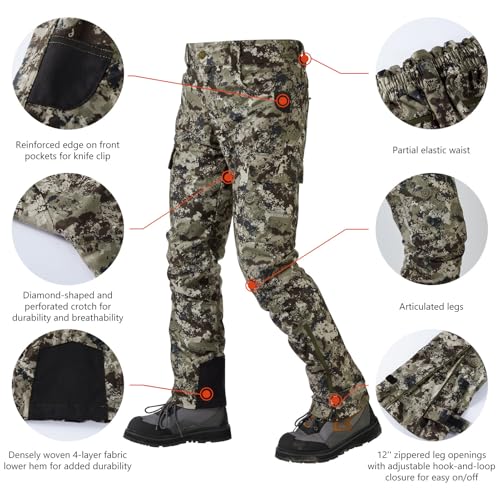 Men's Waterproof Breathable Hunting Pants with Silent Outer Fabric - Grunge Camo 32W x 30L