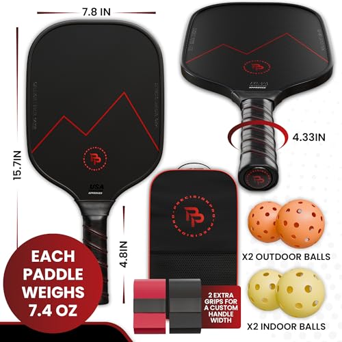 Carbon Fiber Pickleball Paddle Set with 4 Balls & Carry Bag – USAPA Approved, T700 Core
