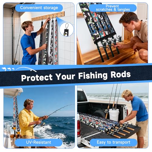 MONYES 8-Piece 65-Inch Neoprene Fishing Rod Sleeves - Protective Cover & Sock Set