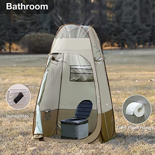 Green Pop Up Shower Tent with Mesh Window and Privacy Features - 6.9 ft