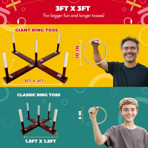 X-Large Rustic Ring Toss Game - Giant Outdoor Yard Toys for Kids & Adults