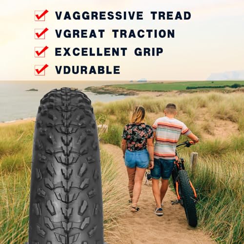 20x4.0 Fat Bike Tire Set - 2 Tires & 2 Inner Tubes for Electric & Mountain Bikes - Black, Folding Bead, All Terrain, Snow & Mountain Use