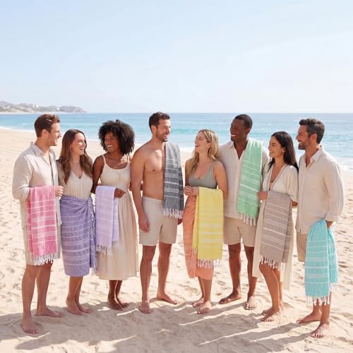 Turkish Beach Towels Set - Multicolor 12 Pack 71x36 Inches Large Quick-Dry Sand-Resistant for Beach & Pool