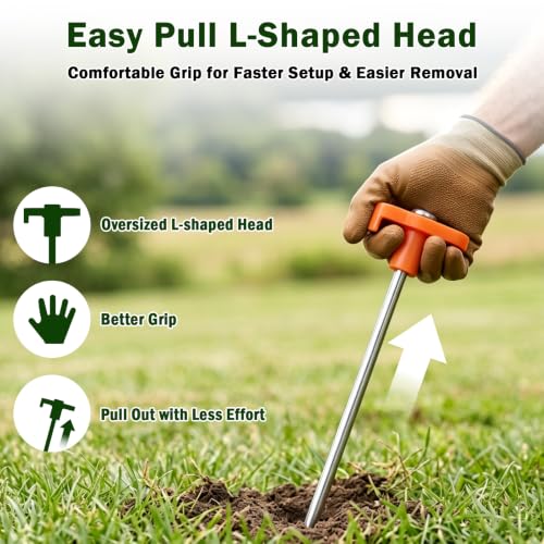 Heavy Duty Tent Stakes 7 Inch - 20 Pack Galvanized Steel Camping Pegs with Orange Heads
