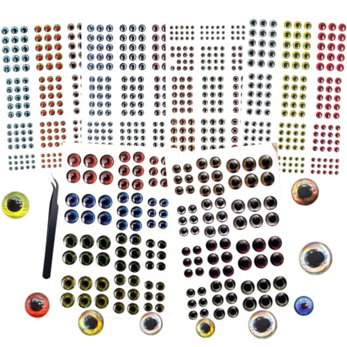 Complete Lure Eyes Kit 876Pcs - 3D/4D/5D Dome Eyes with Tweezer for Fly Tying & DIY Bait Making