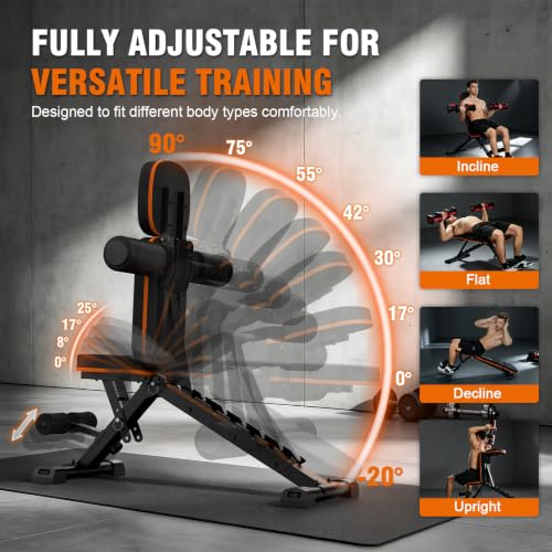 Adjustable Foldable Weight Bench for Home Gym - Incline & Flat, Black-Orange