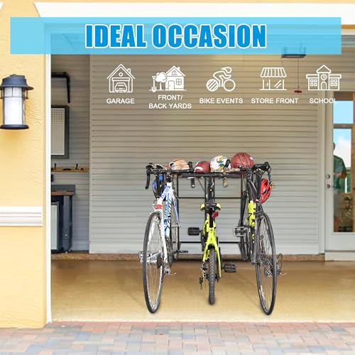 Mythinglogic 3-Bike Garage Storage Rack with Ball Basket & Hooks - Freestanding Bike Organizer
