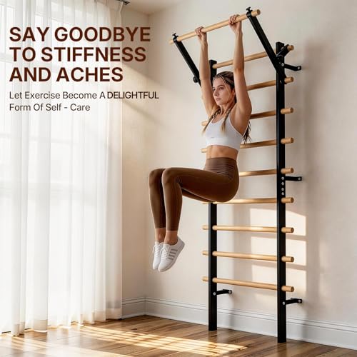Swedish Ladder with Bars - Wooden Stall Bar for Body Stretching & Strength Training