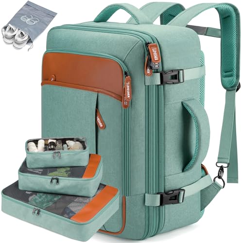 Lumesner 40L Expandable Travel Backpack Green 20 Inch Carry-On Flight Approved