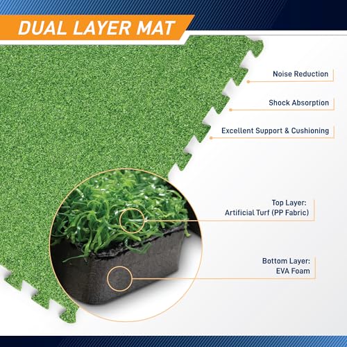 Green Turf Mat 6 Interlocking Tiles - 24 Sq Ft Artificial Grass Flooring